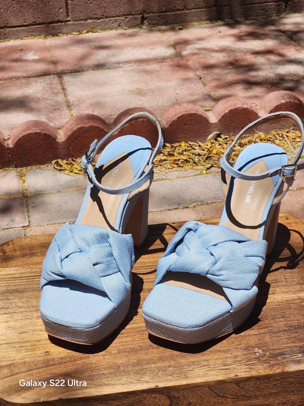 Antonio Melani Blue Linen Platform Heels Braided Sandals Size 9.5 - Picture 5 of 8